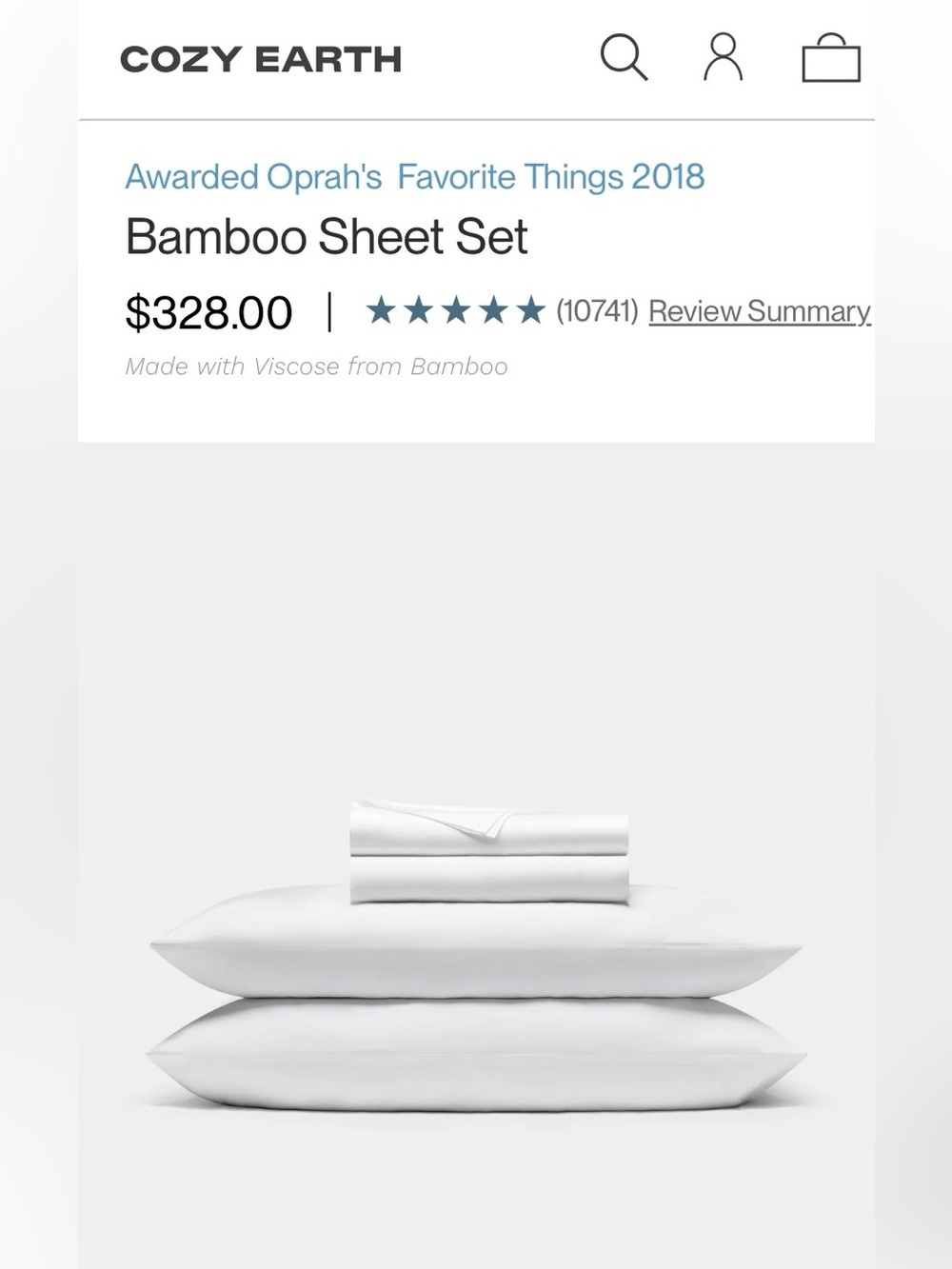 Cozy Earth Bamboo Sheet Set, White, King — Silky Soft! NWOT (Read)